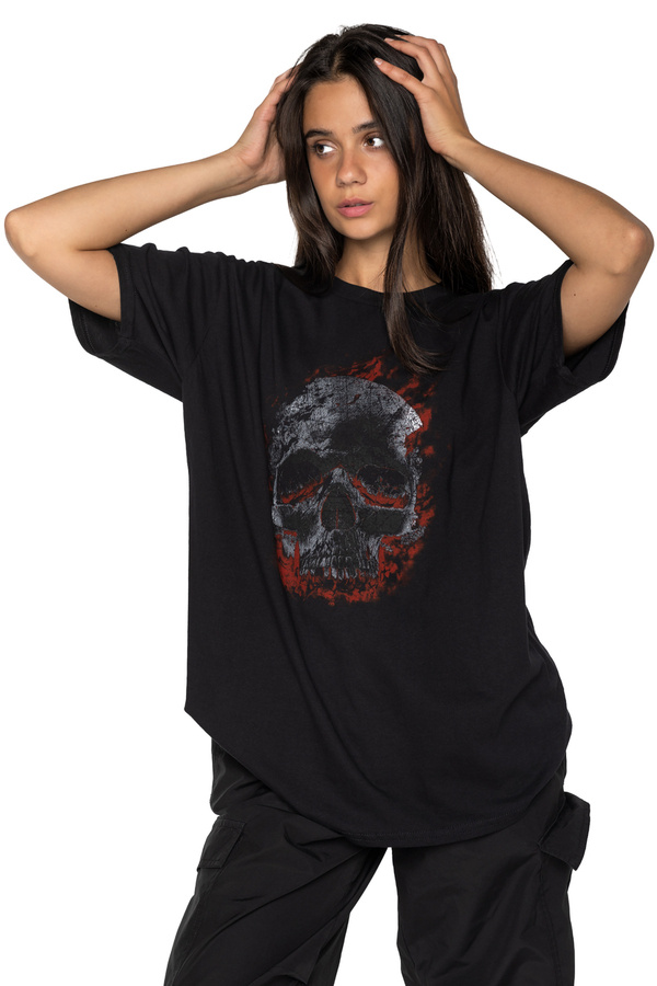 Koszulka loose fit UNDERWORLD Skull in fire